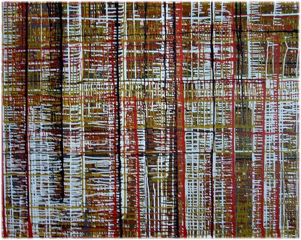 Celebration-abstract-art-in-earth-tones-very-funky-ribbons-of-vertical-and-horizontal-earth-colours-by-New-Zealand-artist-Janice-Webb